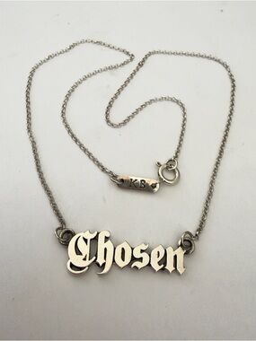 King Baby Studio Sterling Silver 'Chosen' Script Pendant 18 inch Necklace